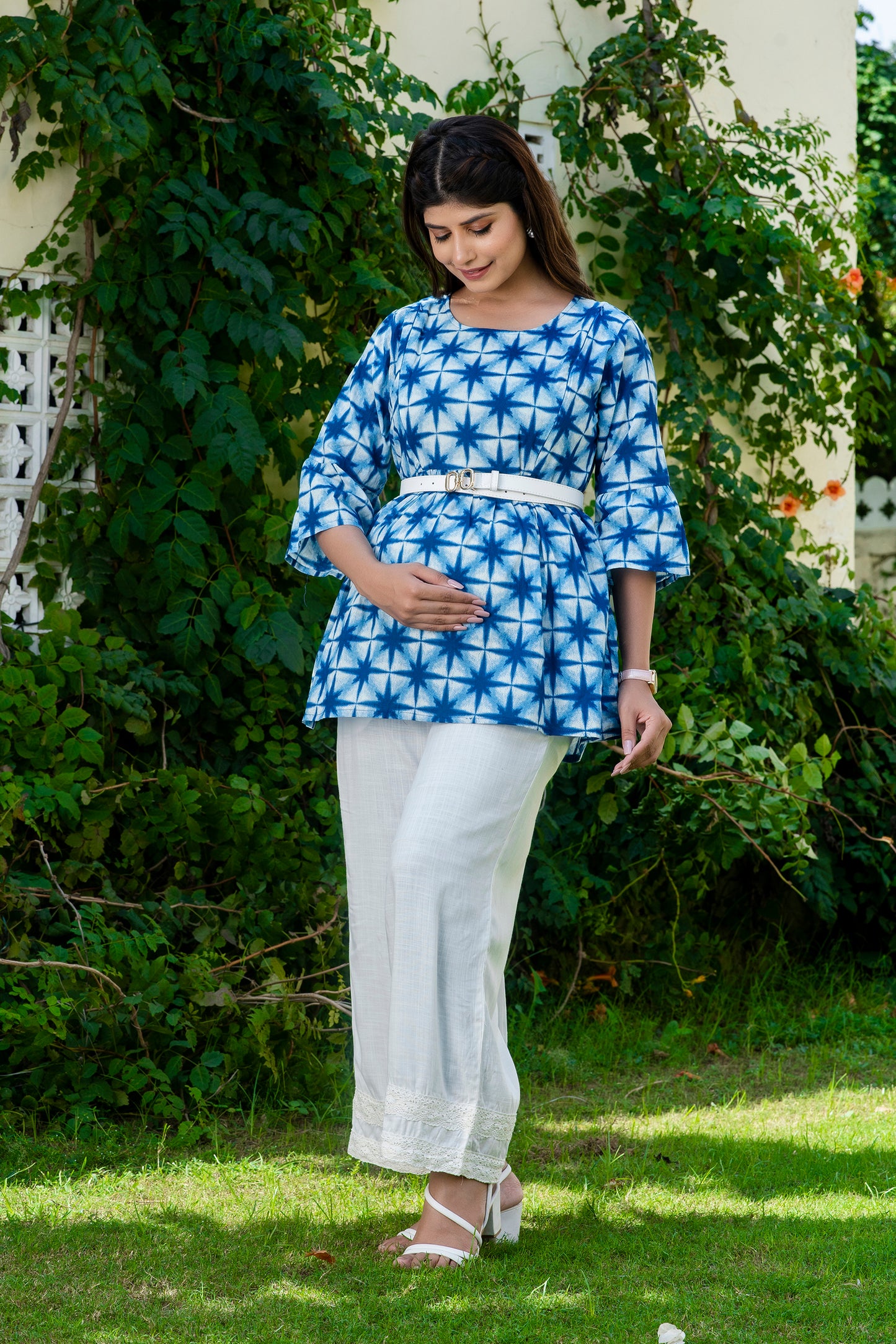 Blue Star Tie Dye Maternity And Nursing Top