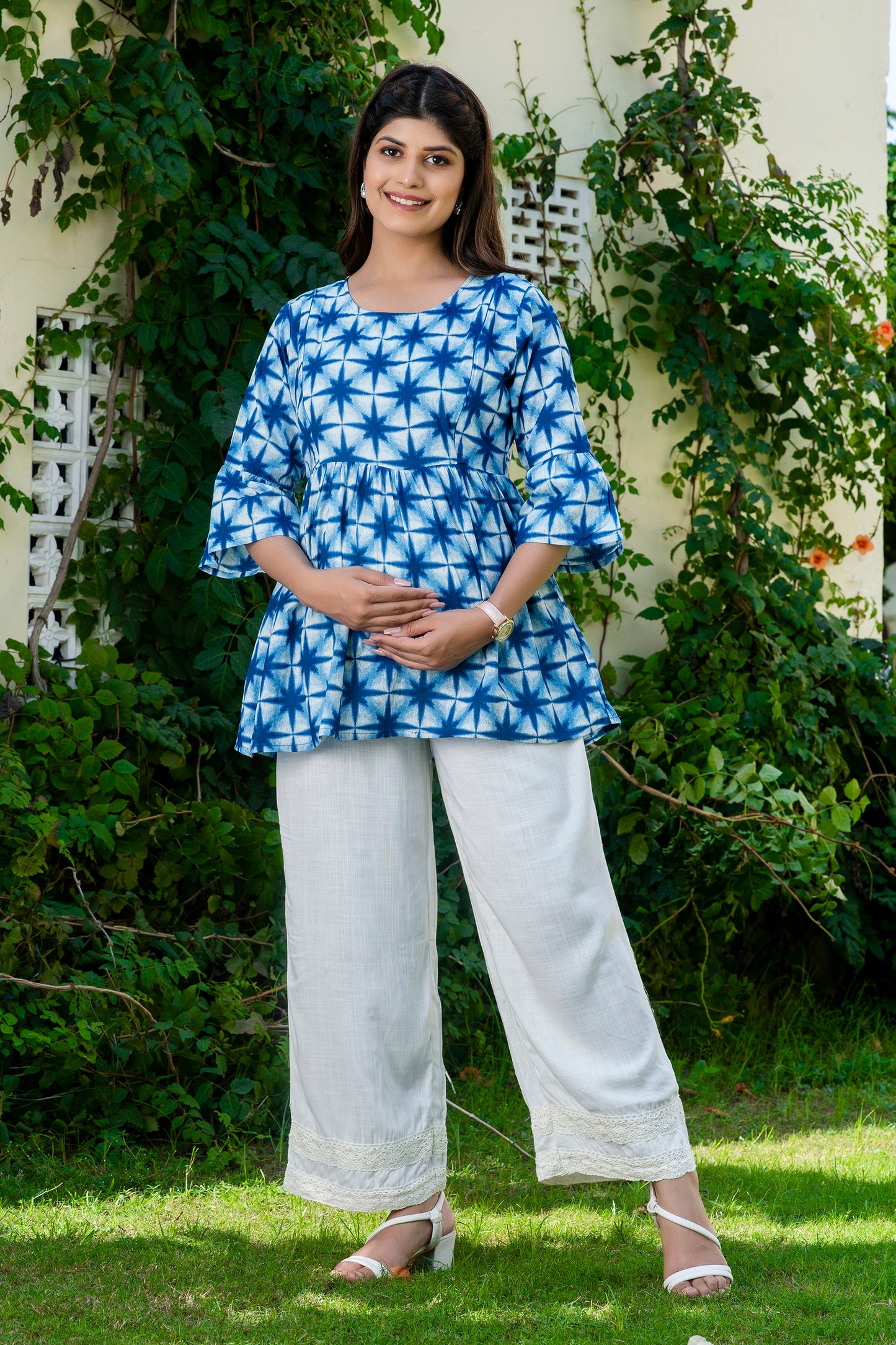 Blue Star Tie Dye Maternity And Nursing Top