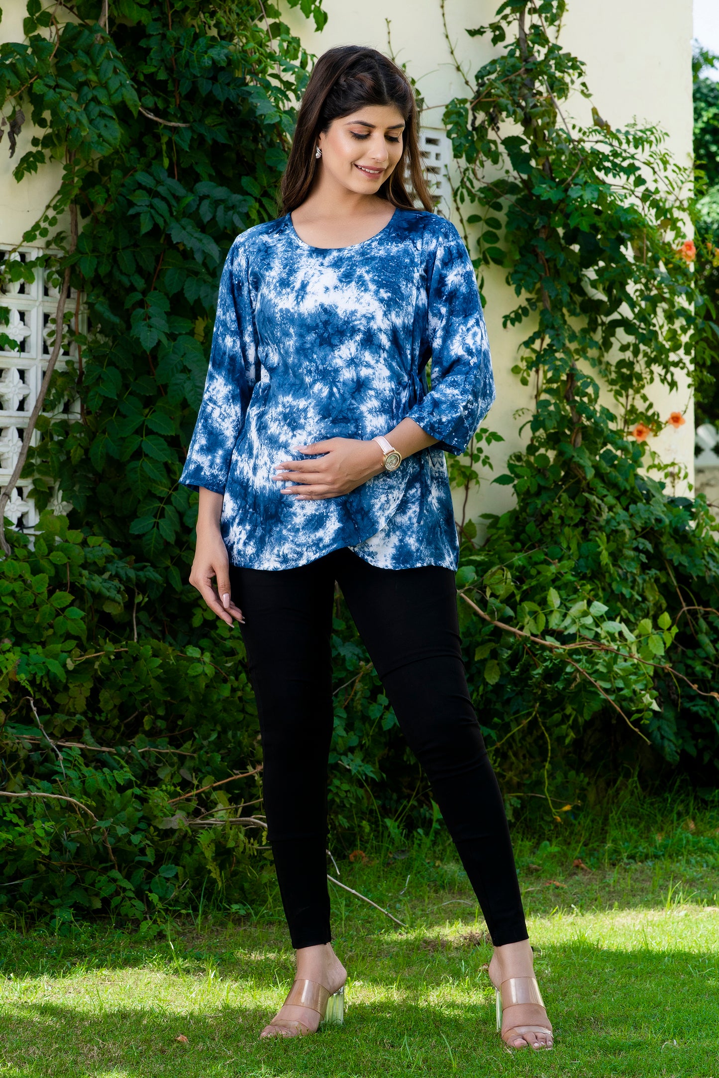 Denim Tie Dye Maternity And Nursing Top