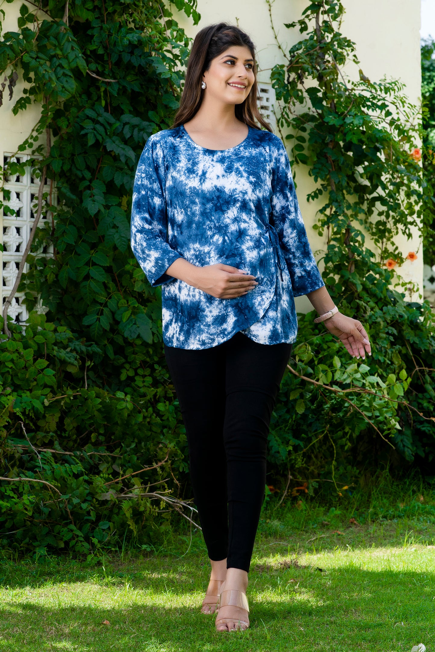 Denim Tie Dye Maternity And Nursing Top