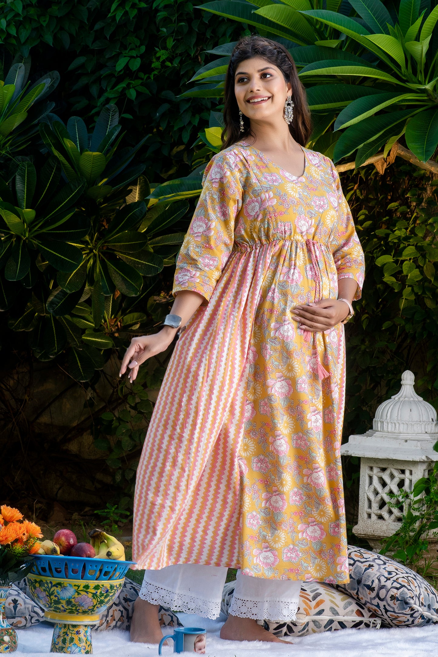 Mustard Pink Maternity And Nursing Kurta