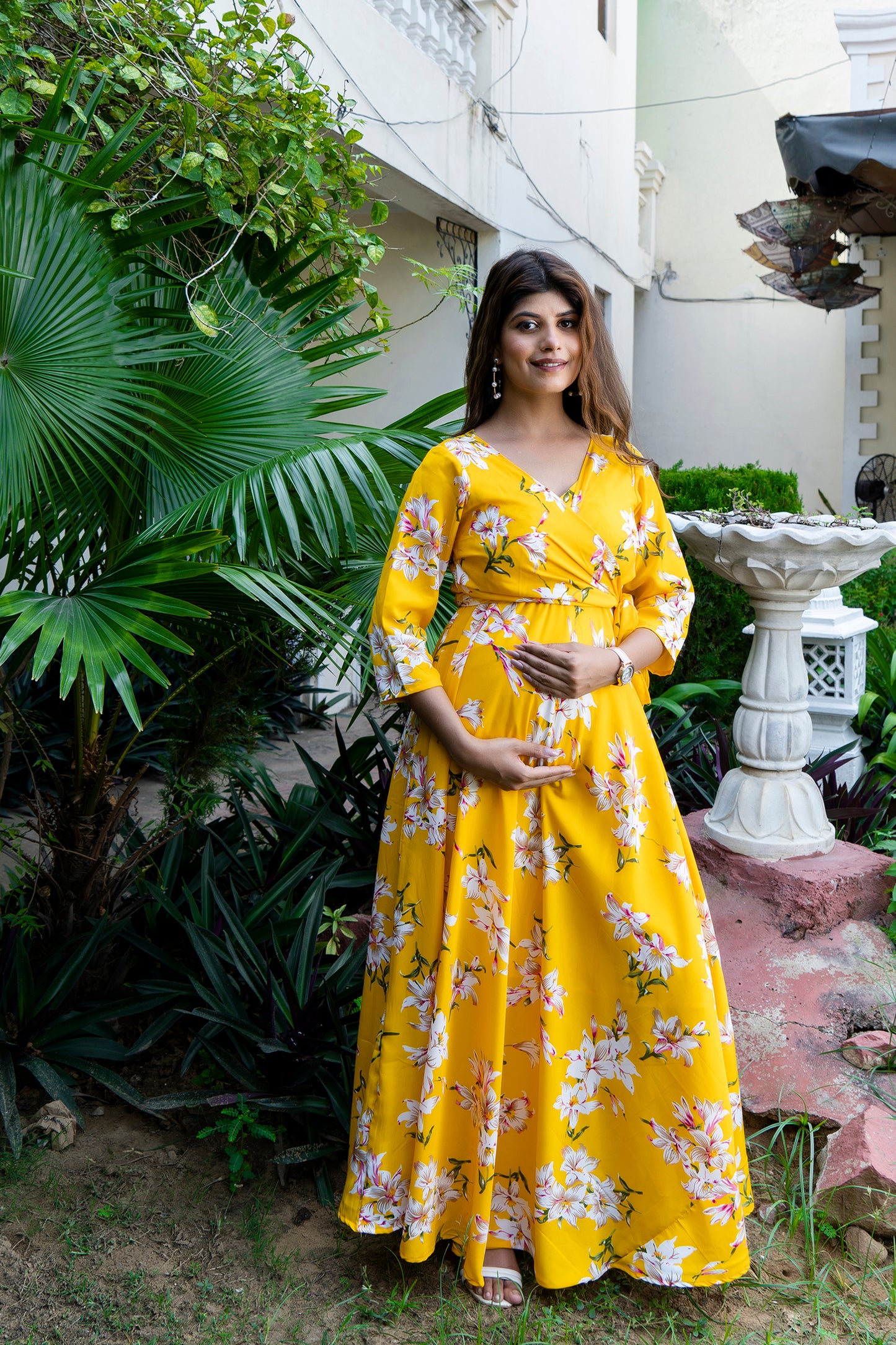 Yellow Lilly Maternity And Nursing Wrap Dress