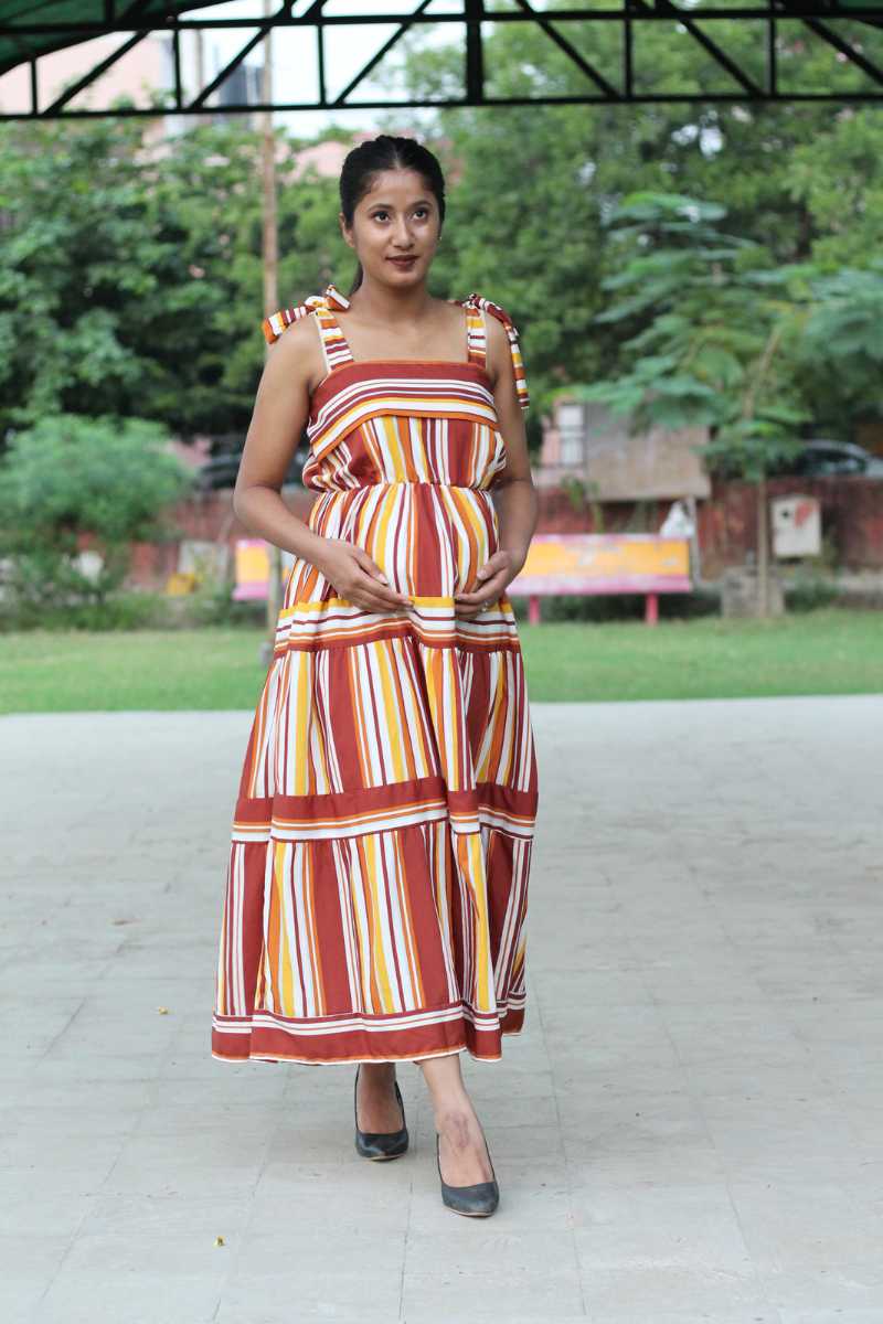 Carmel Mustard Brown Maternity and Nursing Dress