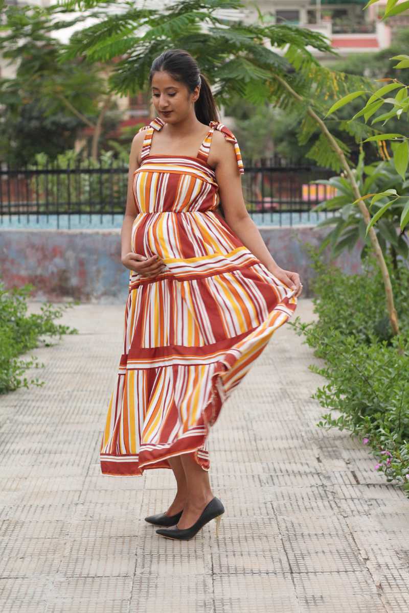Carmel Mustard Brown Maternity and Nursing Dress