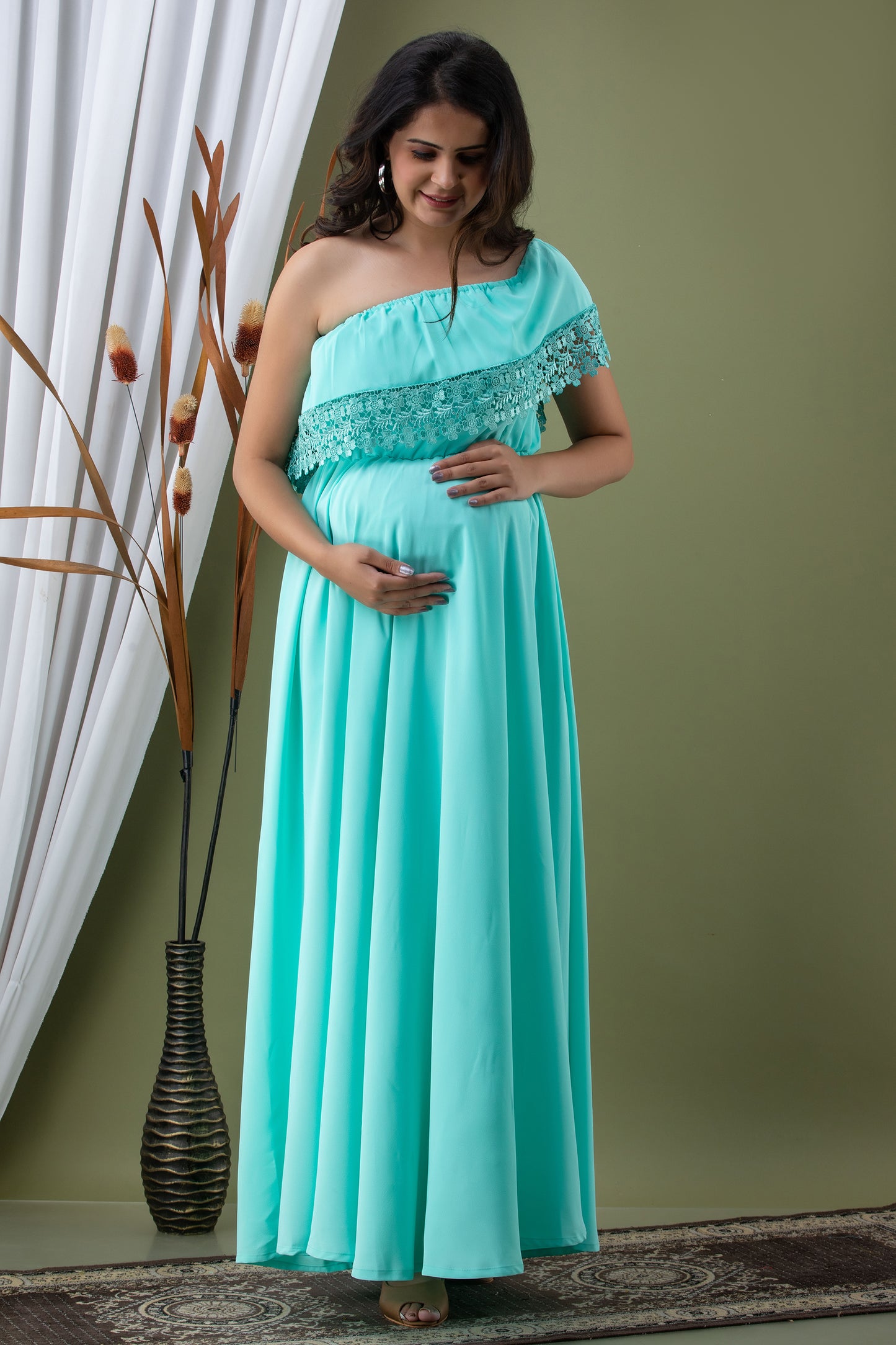 Mint Green Off Shoulder Maternity Dress