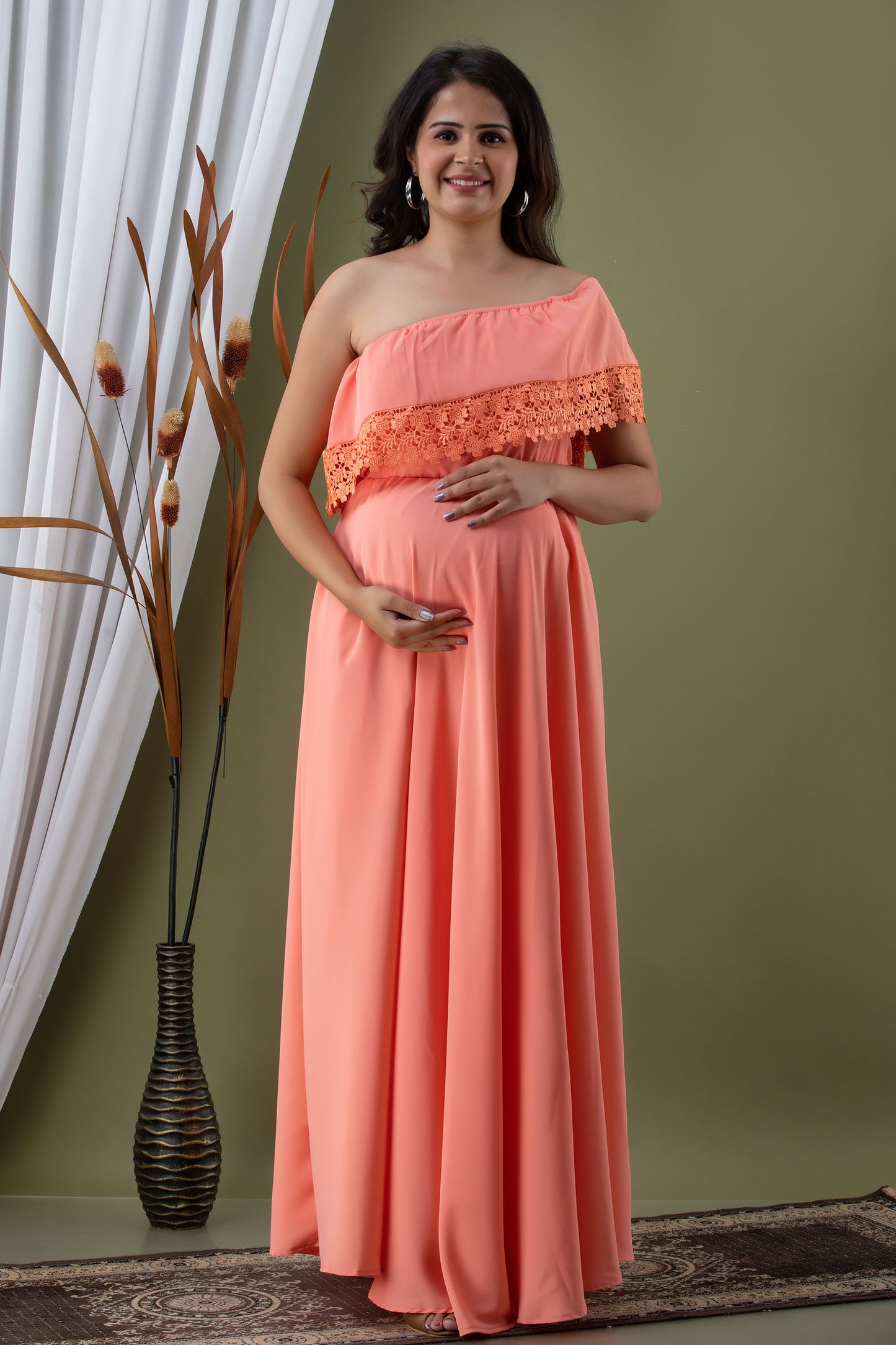 Maternity And Nursing Peach Off Shoulder Dress