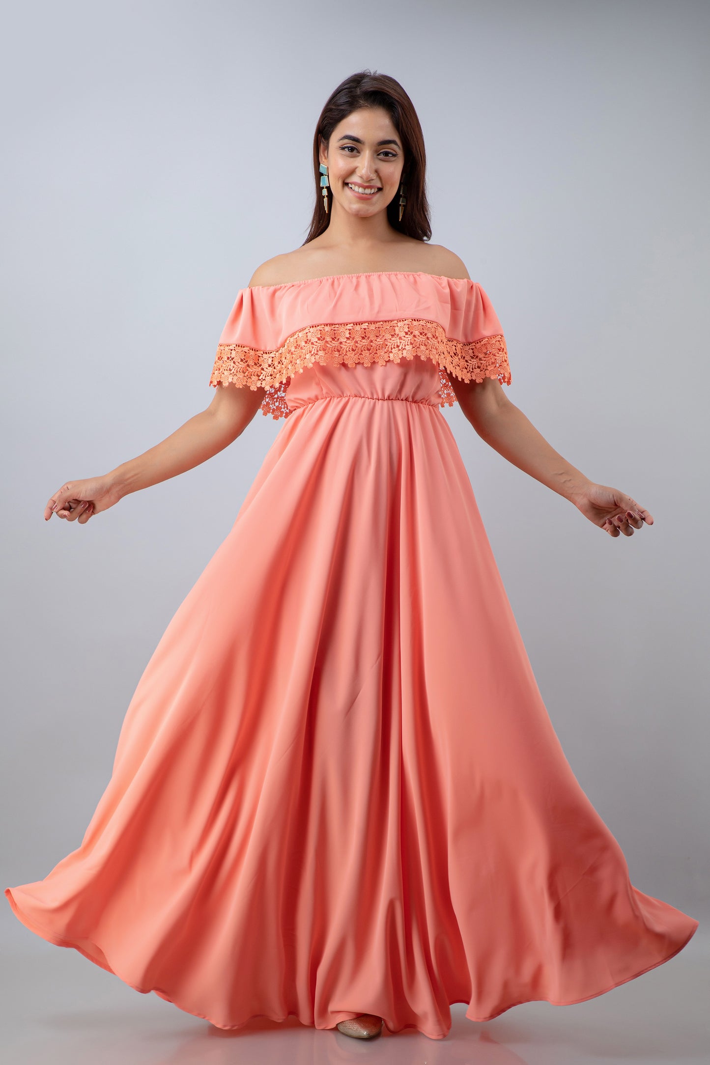 Maternity And Nursing Peach Off Shoulder Dress