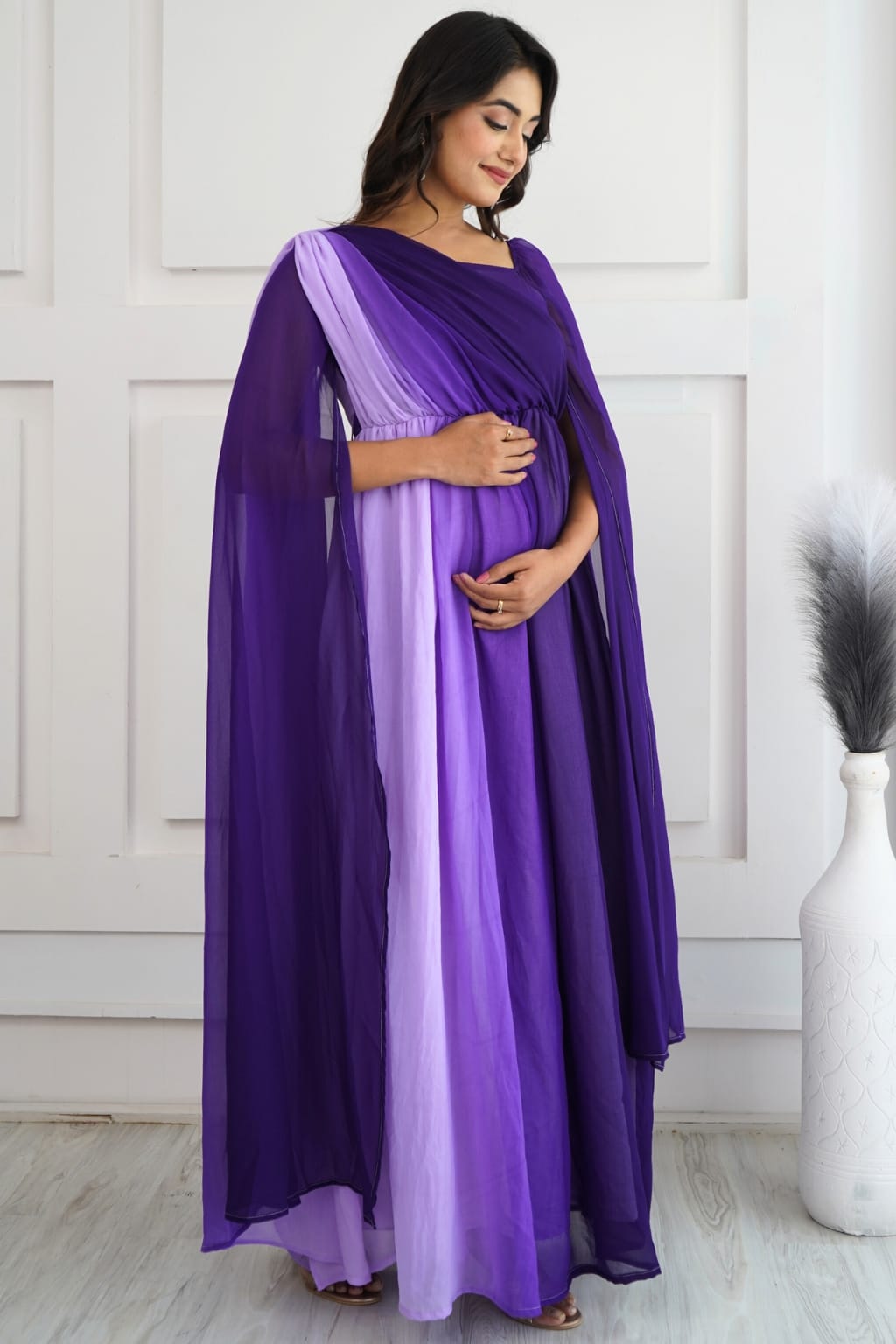Luxe Orchid Cascade Maternity Photoshoot Dress Momswardrobe India Luxe Orchid Cascade Maternity Photoshoot Dress Momswardrobe India