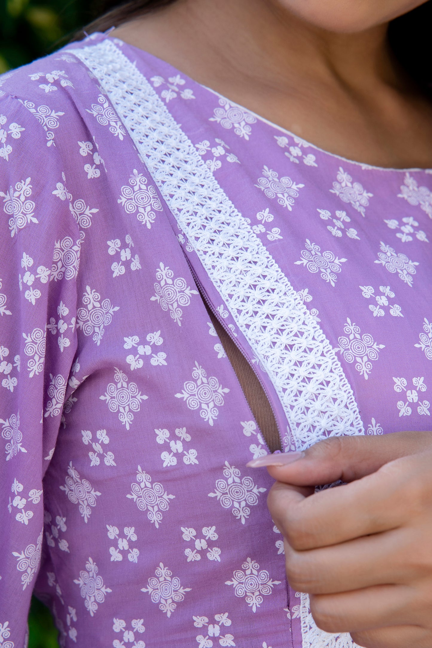 Purple Lace Maternity And Nursing Kurta