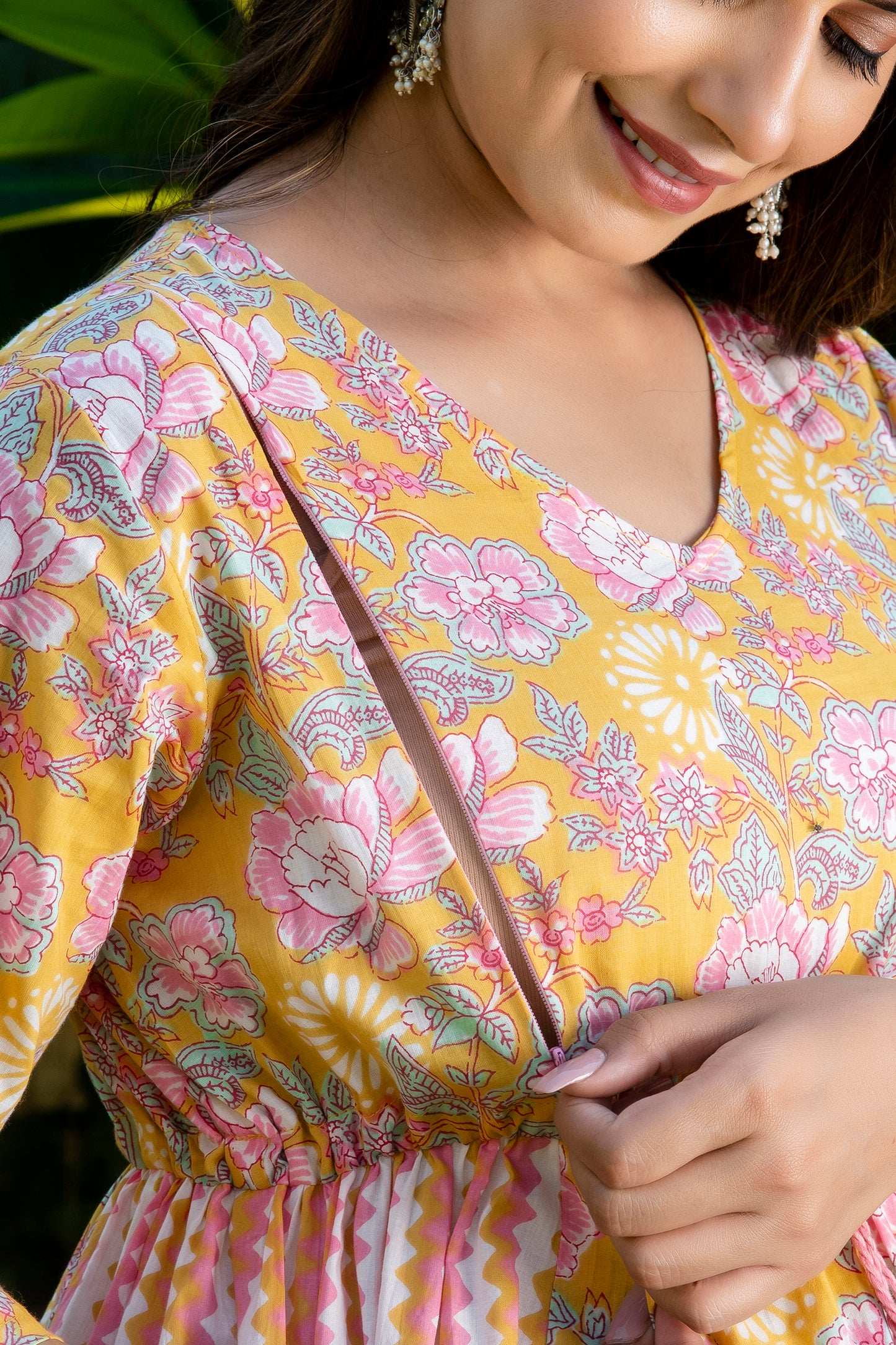 Mustard Pink Maternity And Nursing Kurta