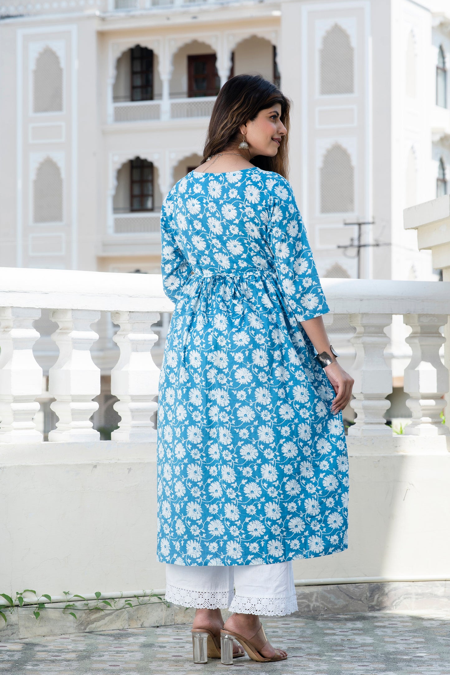 Teal Floral Maternity and Nursing Kurta Dupatta Set