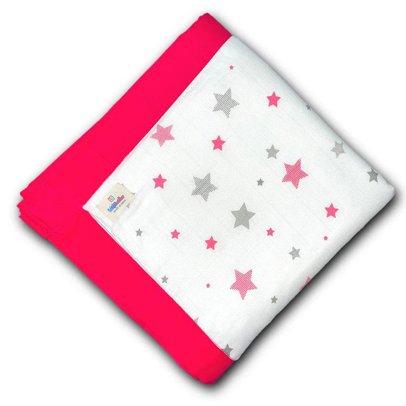 Pink Star Design Muslin Quilt - 6 layers Of Incredibly Muslin Softness Great For Toddler And Young Child