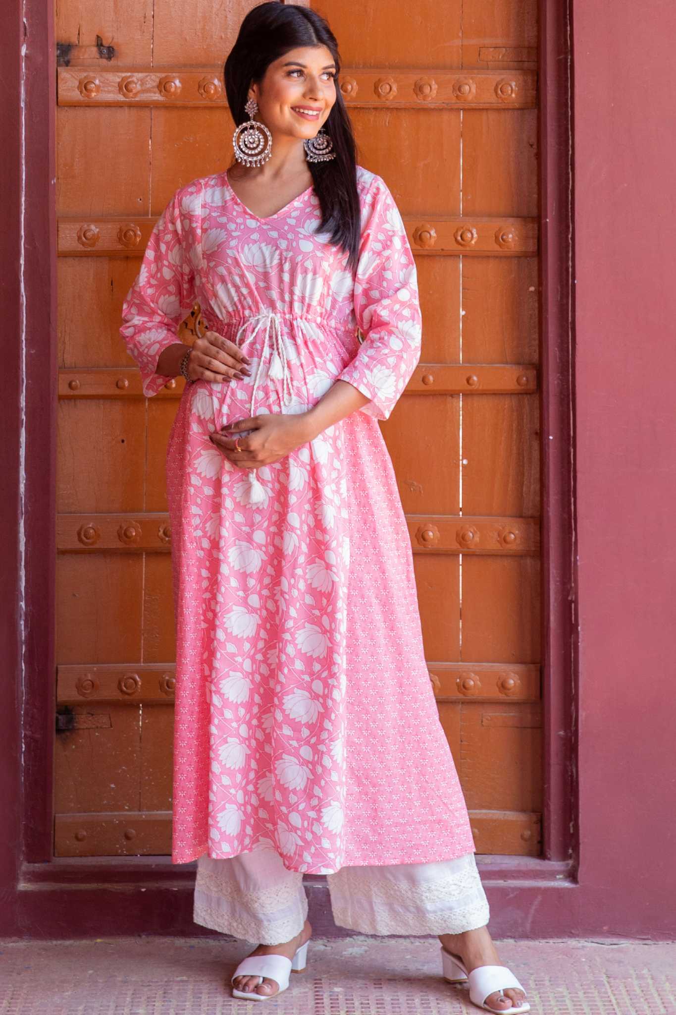 Pink Lotus Maternity And Nursing Kurta