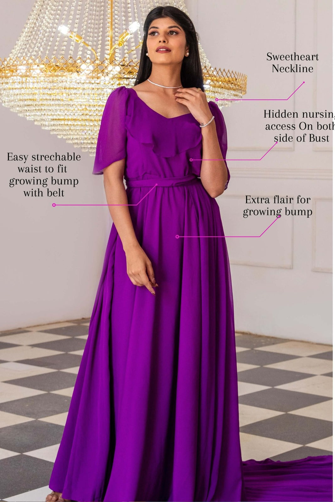 Sweet Heart Purple Maternity And Nursing Dress