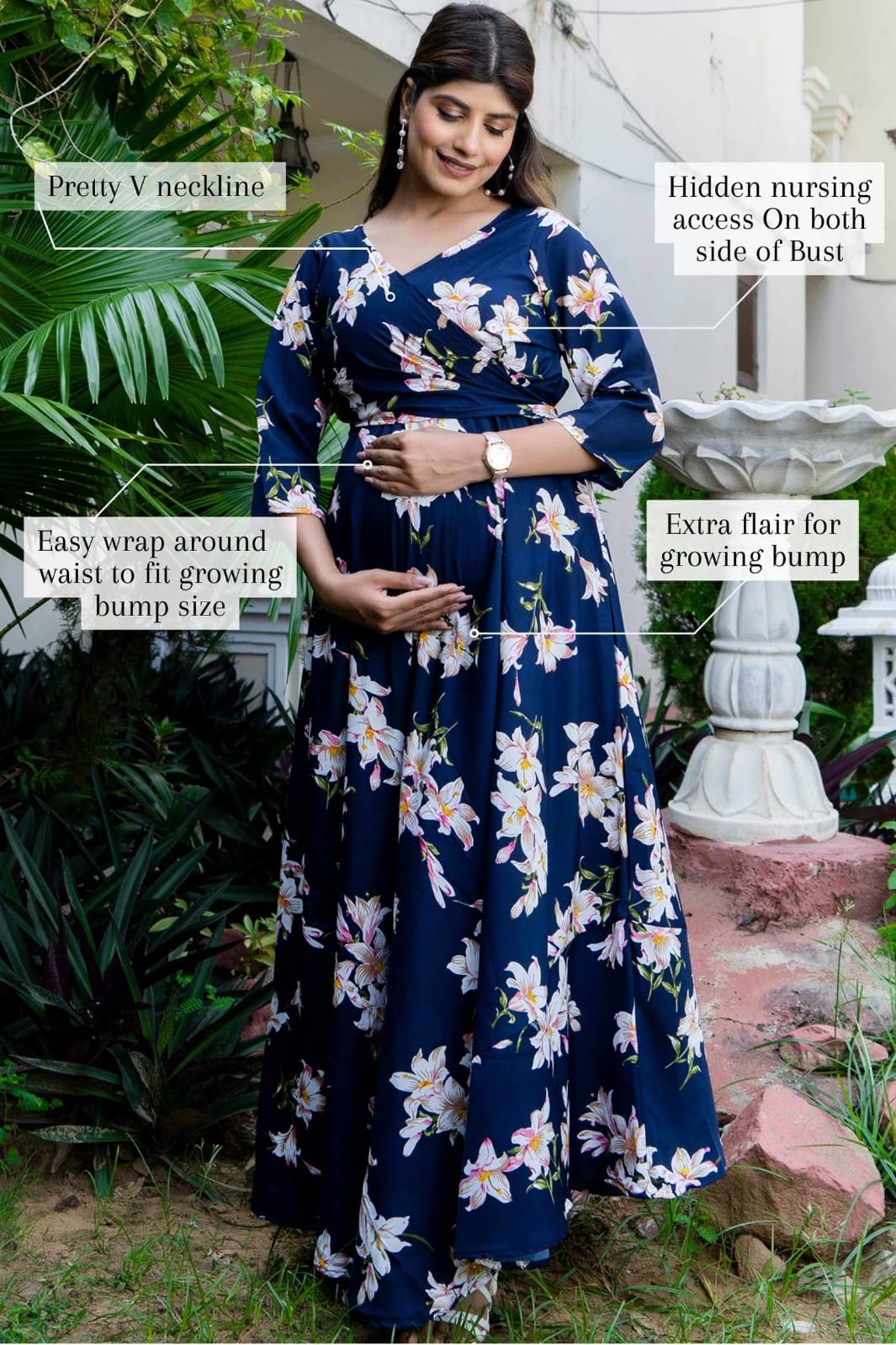 Navy Blue Lilly Maternity and Nursing Wrap Dress
