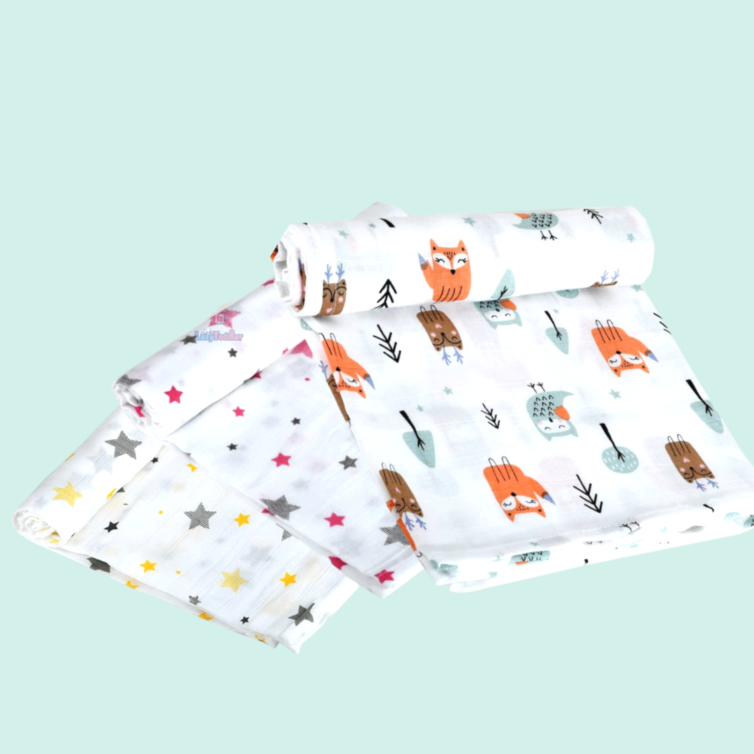 Muslin Swaddle Set Of 3 Mix Prints