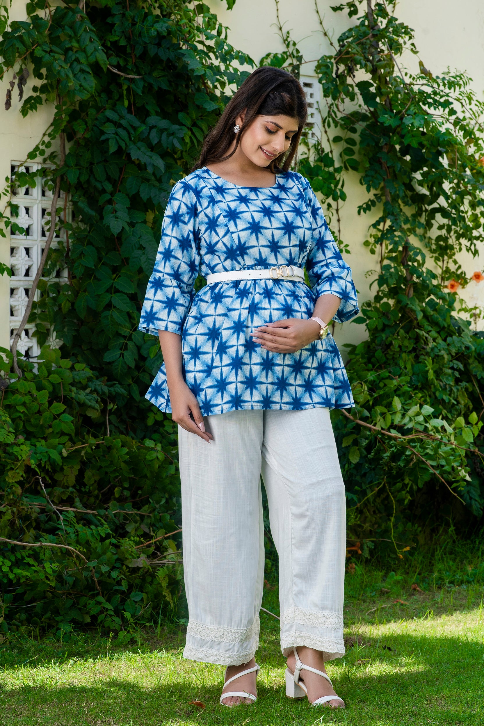 Blue Star Tie Dye Maternity And Nursing Top