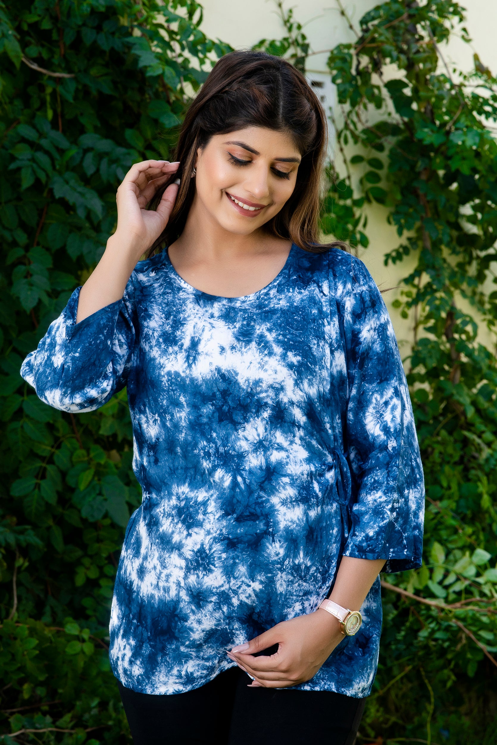 Denim Tie Dye Maternity And Nursing Top