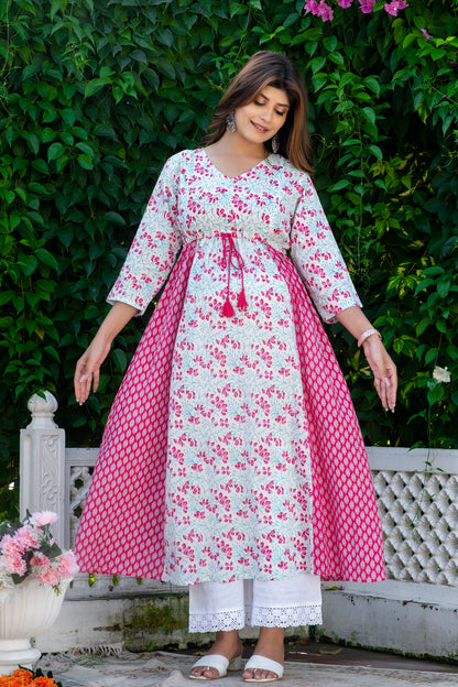 Pink White Mint Maternity And Nursing Kurta
