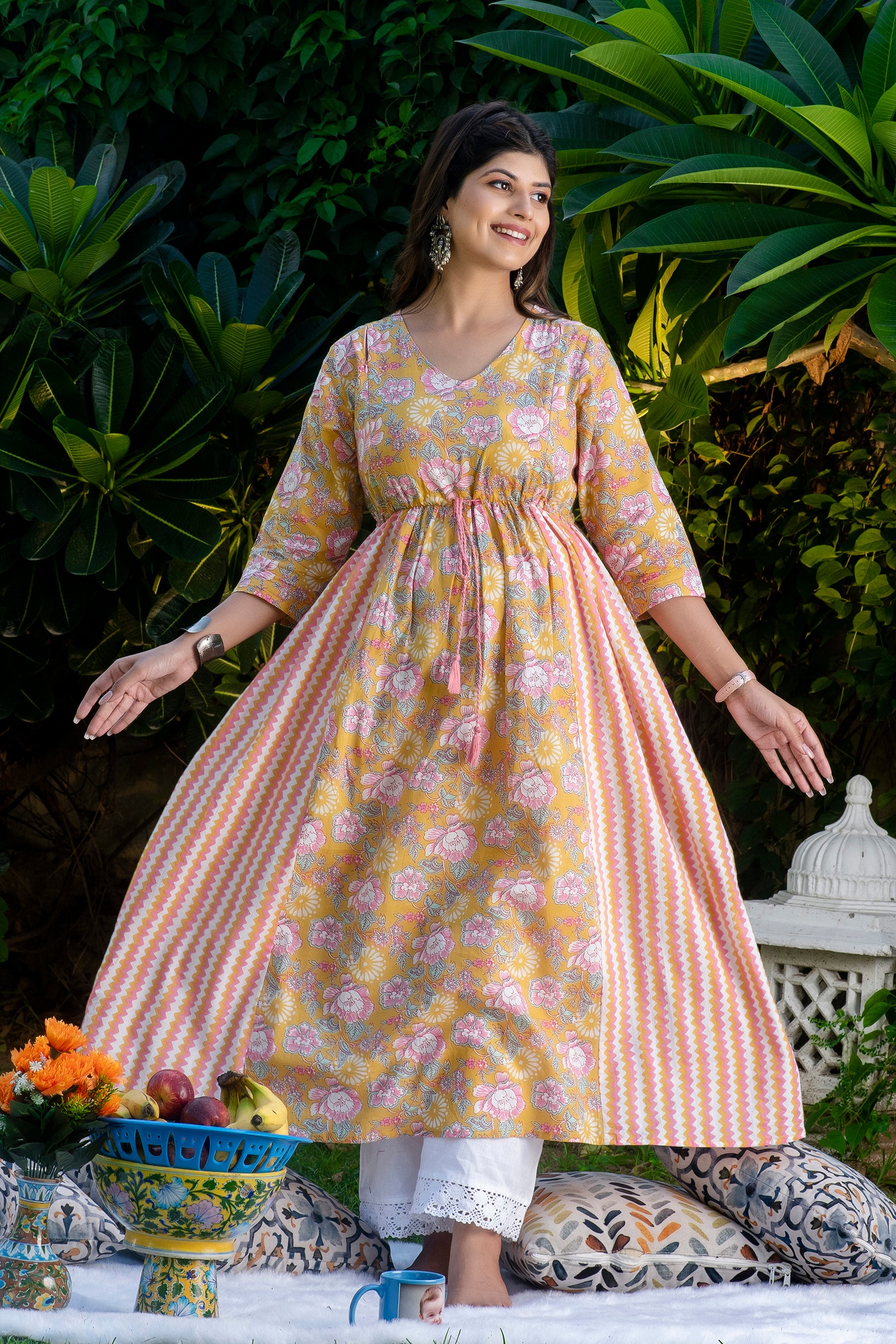 Mustard Pink Maternity And Nursing Kurta