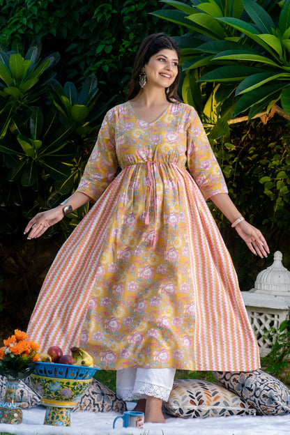 Mustard Pink Maternity And Nursing Kurta