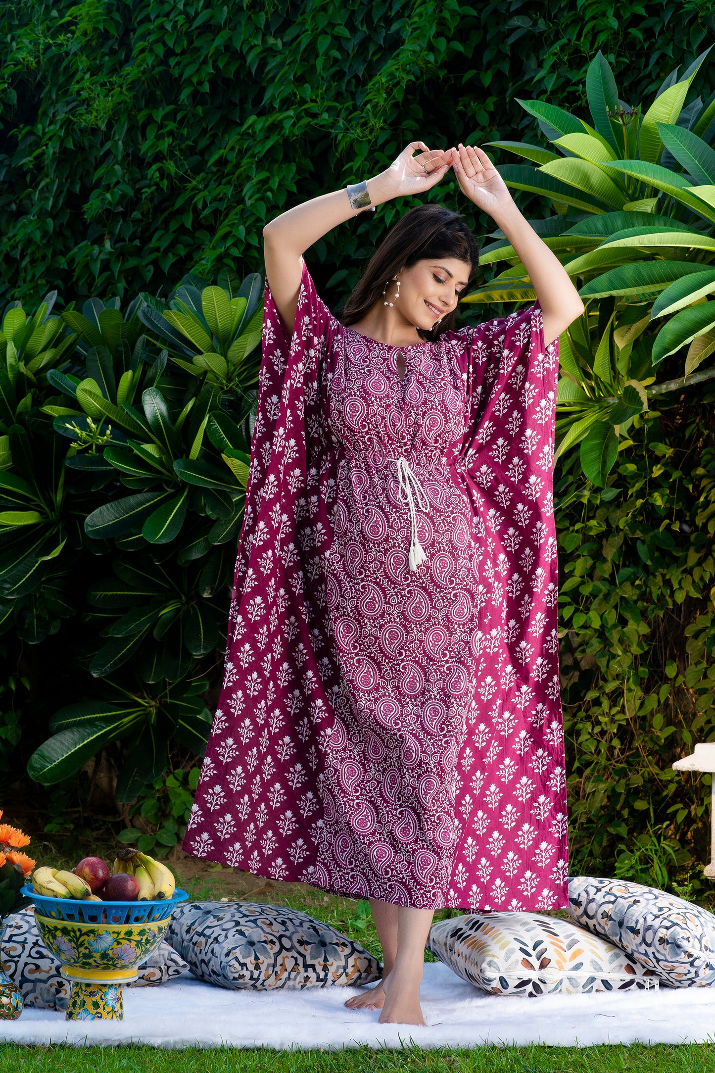 Wine Paisley Maternity And Nursing Kaftan