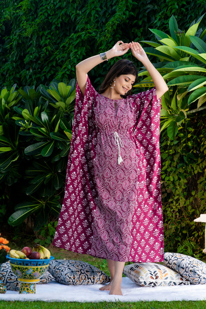 Wine Paisley Maternity And Nursing Kaftan