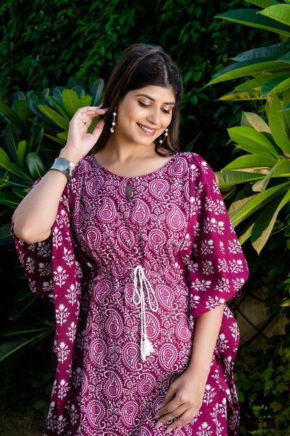 Wine Paisley Maternity And Nursing Kaftan