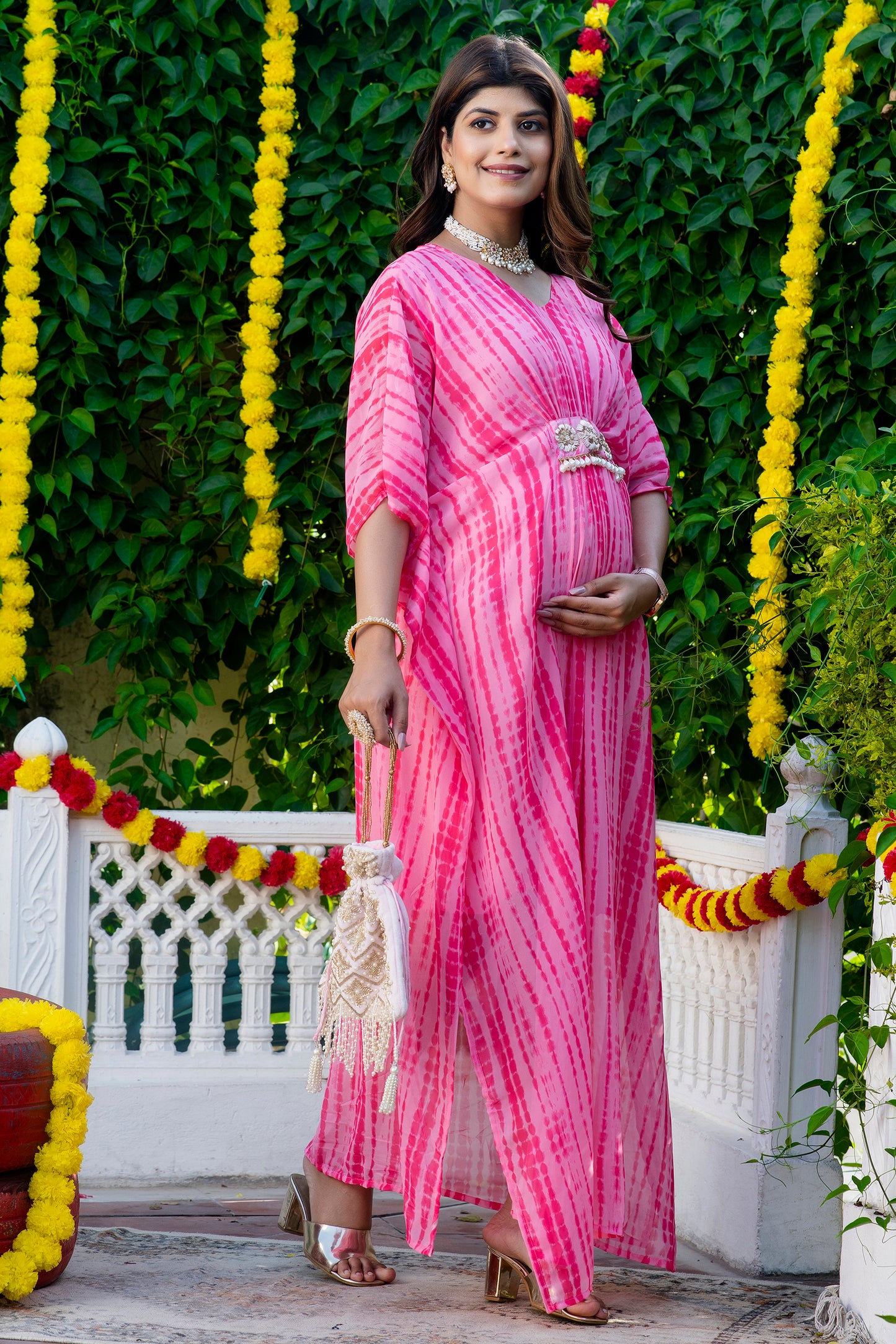 Pink Shibori Maternity Kaftan