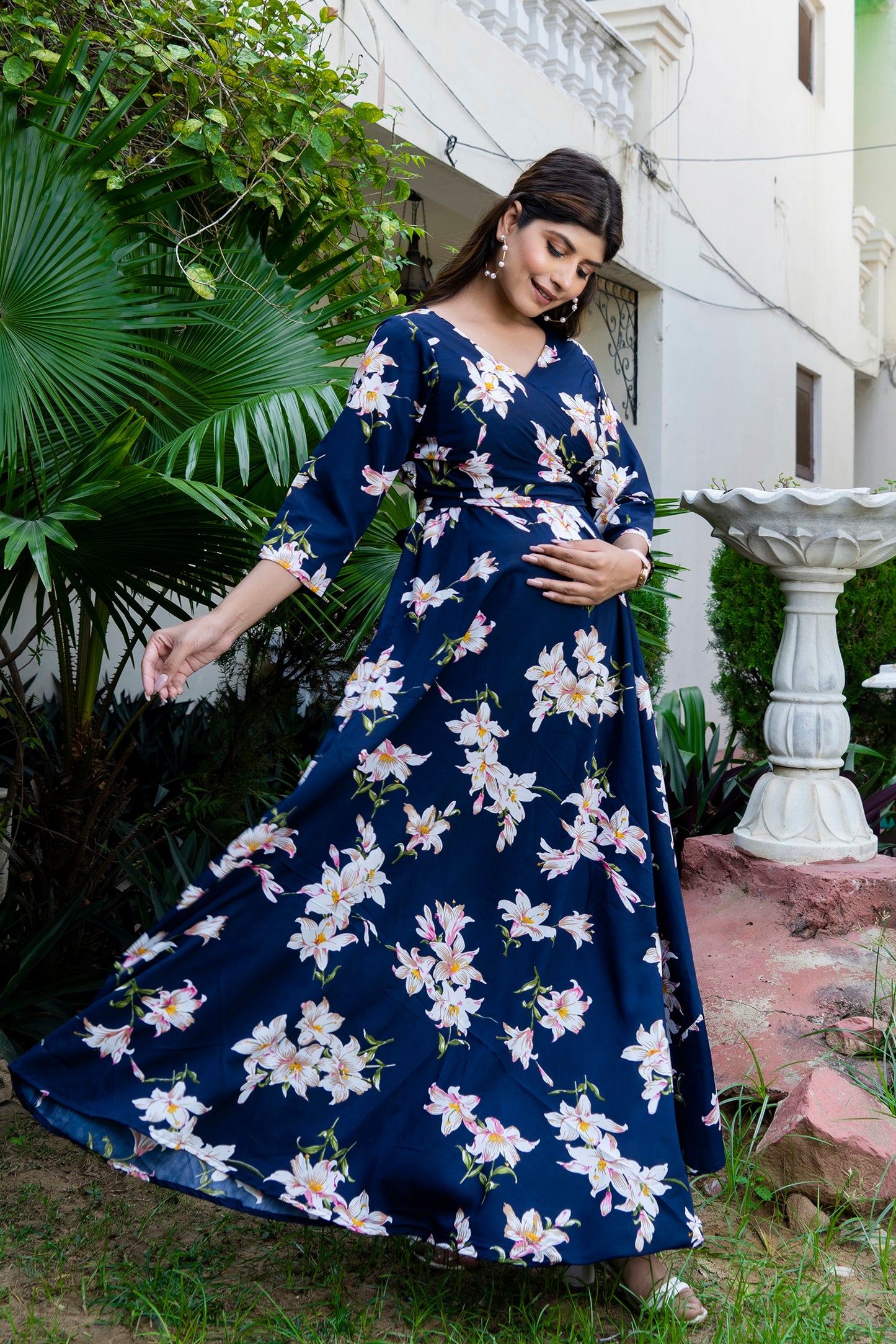Navy Blue Lilly Maternity and Nursing Wrap Dress