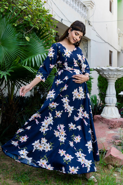 Navy Blue Lilly Maternity and Nursing Wrap Dress