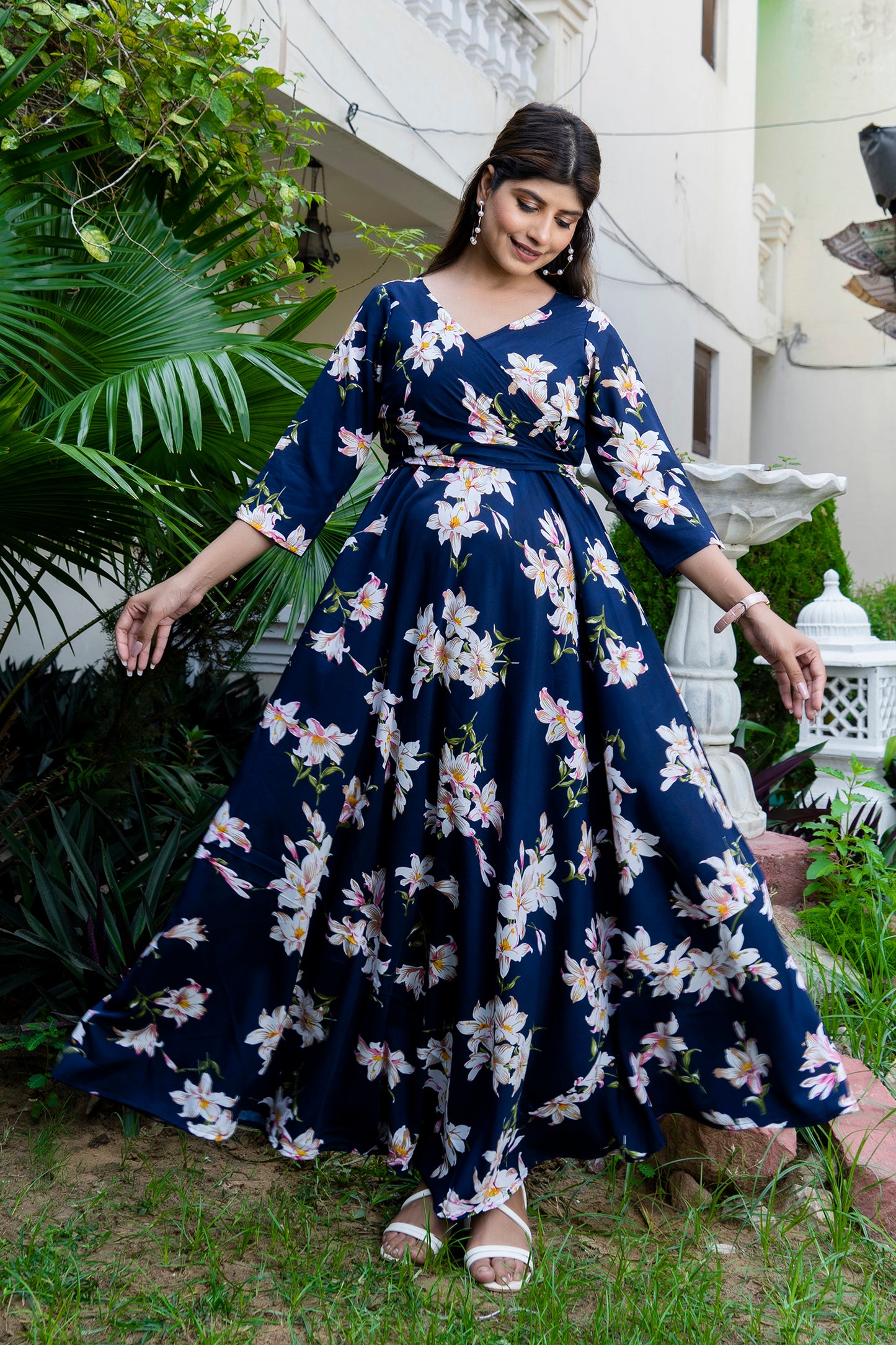 Navy Blue Lilly Maternity and Nursing Wrap Dress
