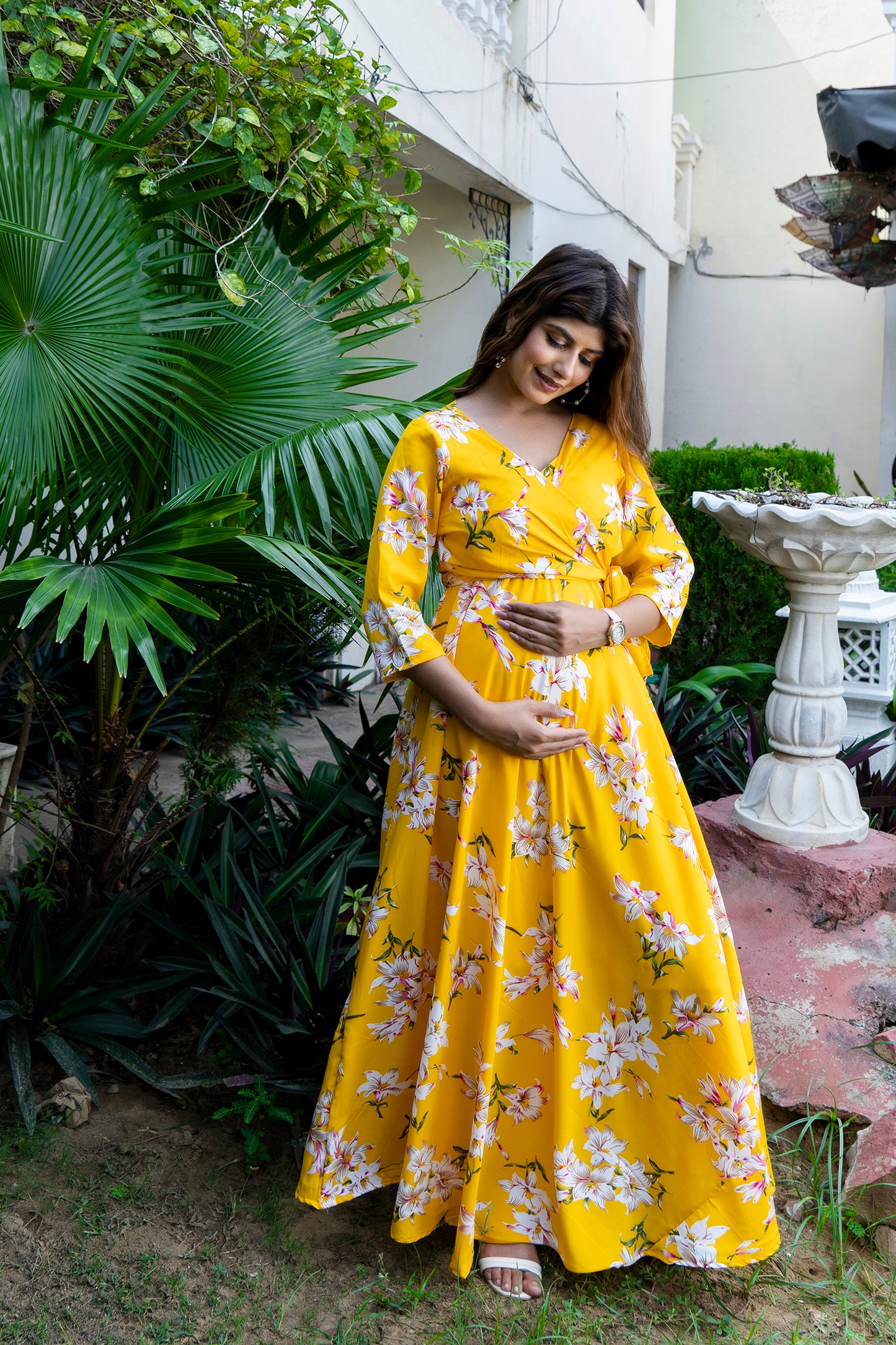 Yellow Lilly Maternity And Nursing Wrap Dress