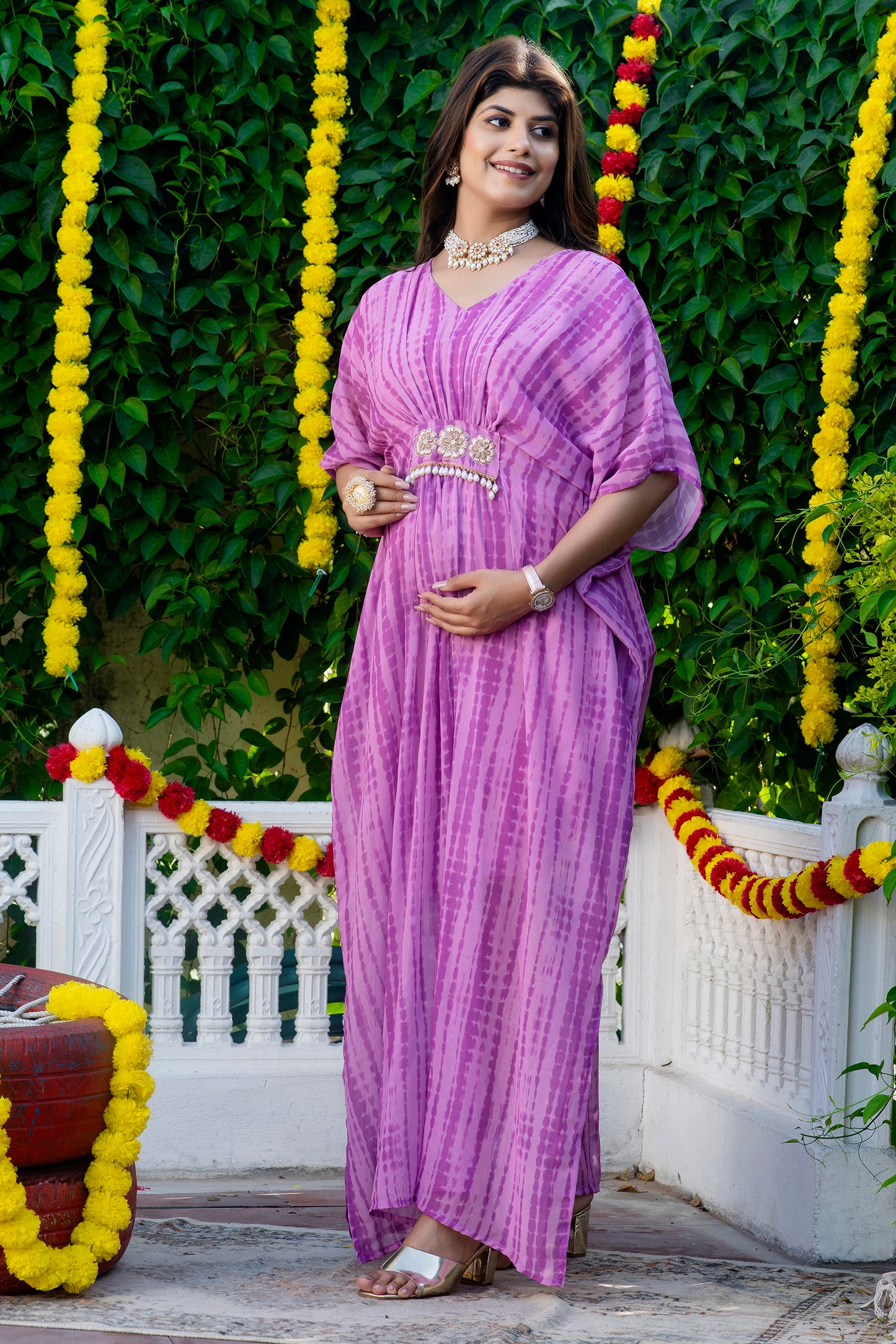 Purple Shibori Maternity Kaftan