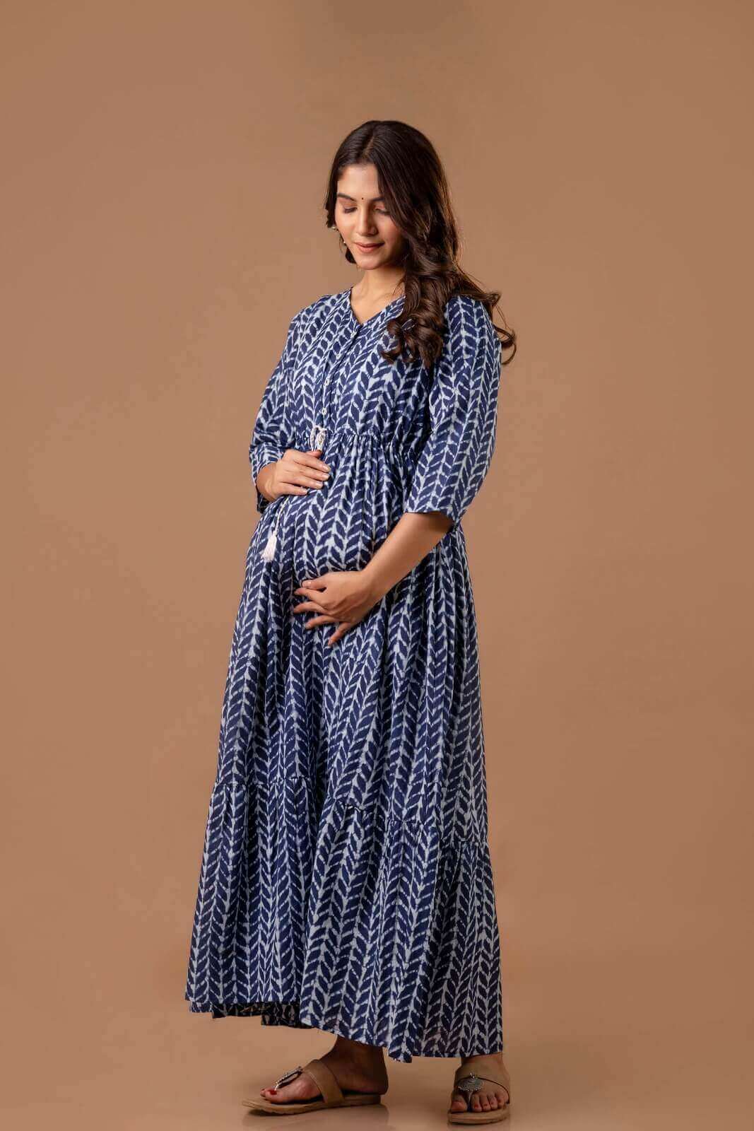 Indigo Maxi Maternity Nursing Dress