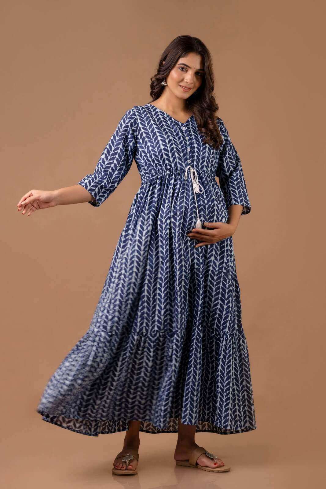 Indigo Maxi Maternity Nursing Dress