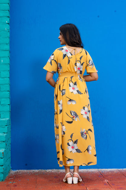 Maternity And Nursing Mustard Day Outing Pregnancy Dress