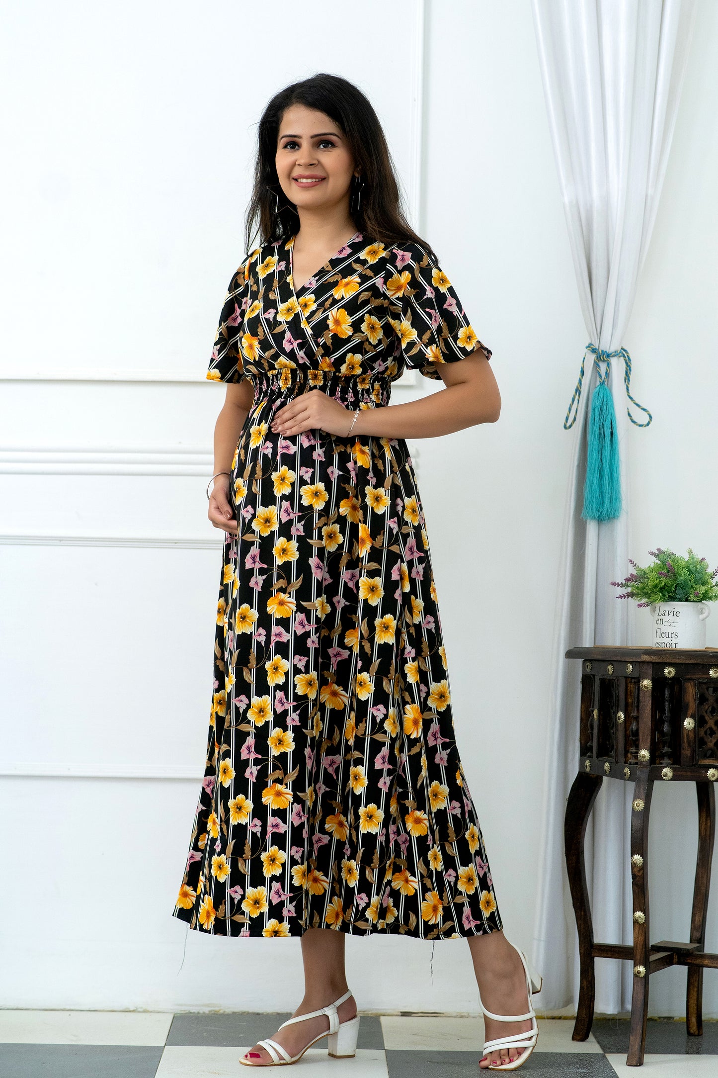 Black Blossom Pregnancy Dress