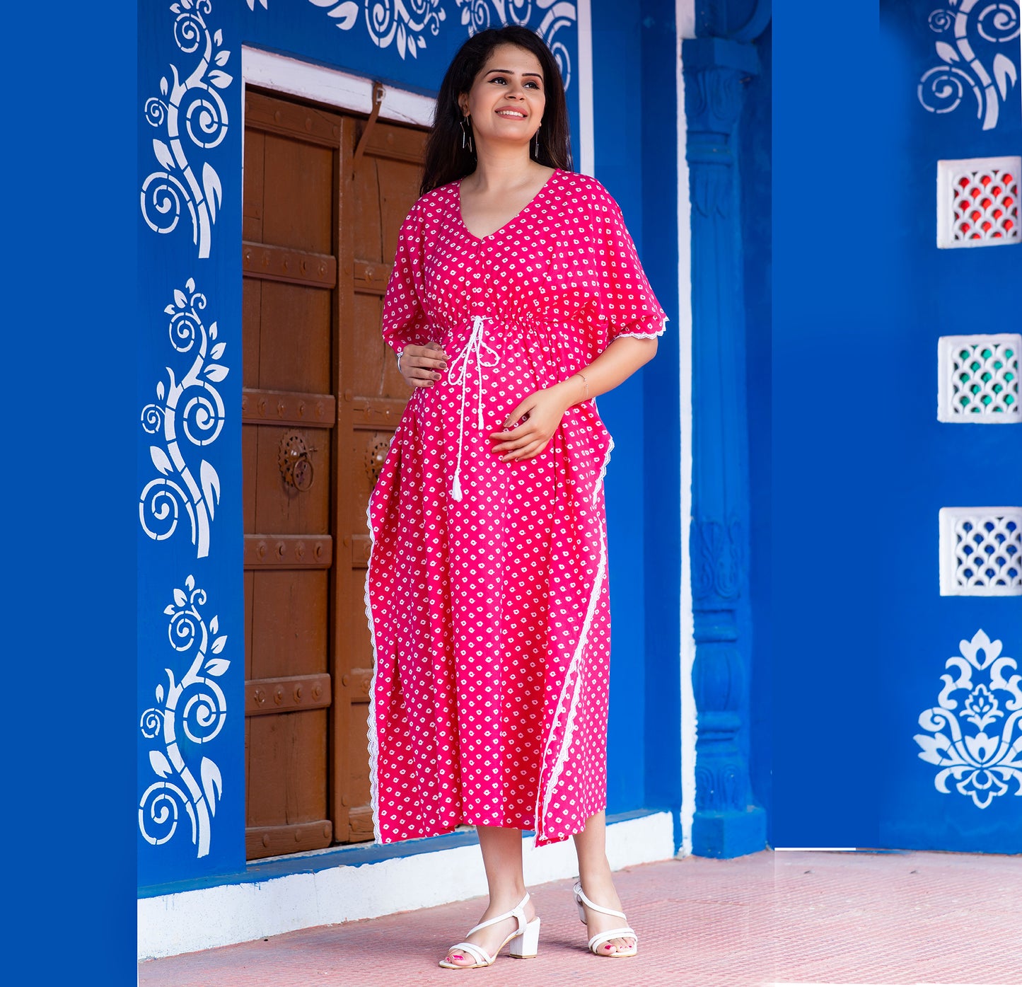 Maternity And Nursing Pink Bandej Kaftan