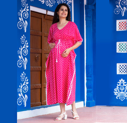 Maternity And Nursing Pink Bandej Kaftan