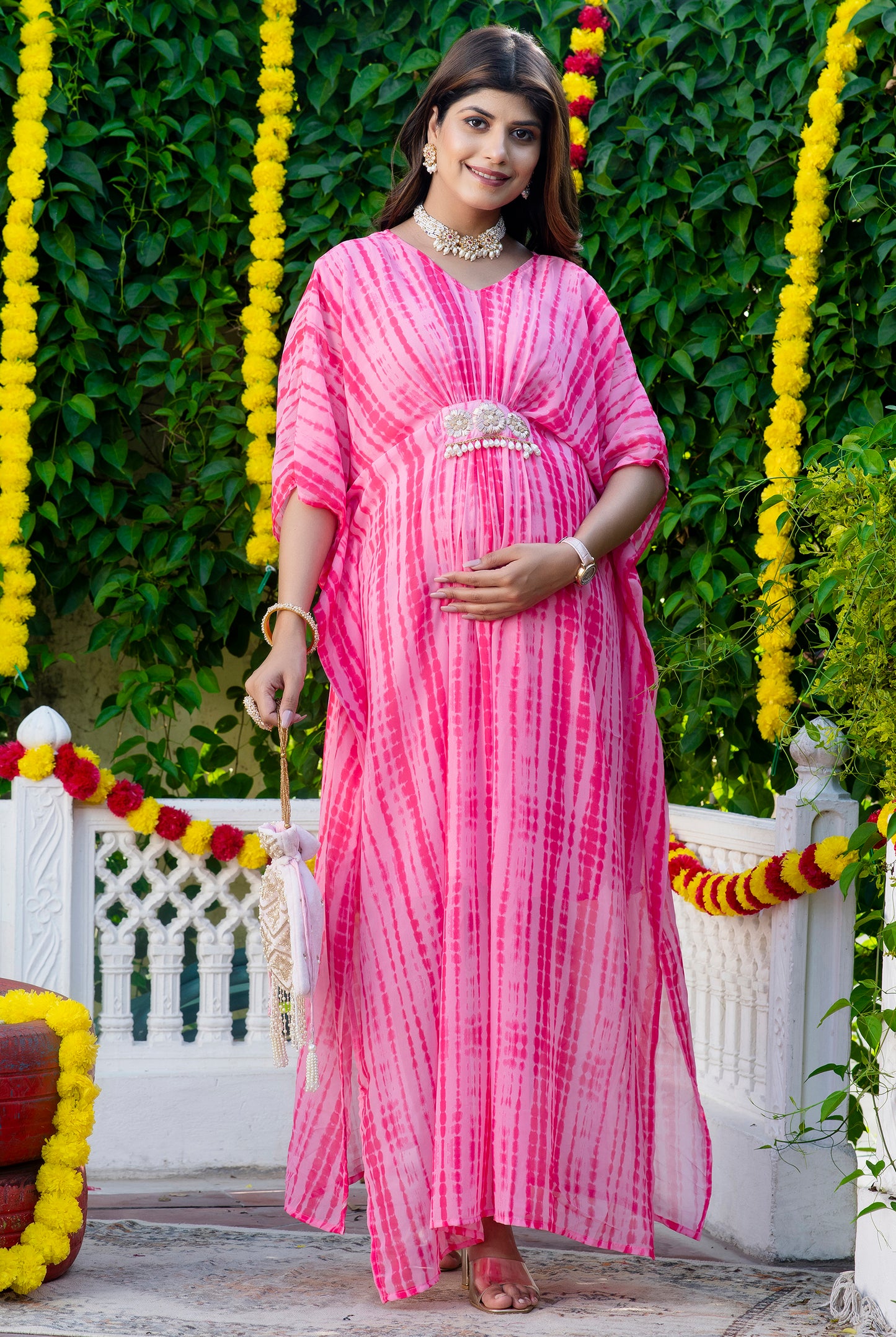 Pink Shibori Maternity Kaftan