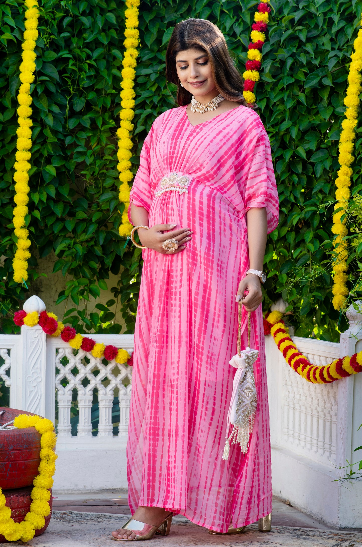 Pink Shibori Maternity Kaftan