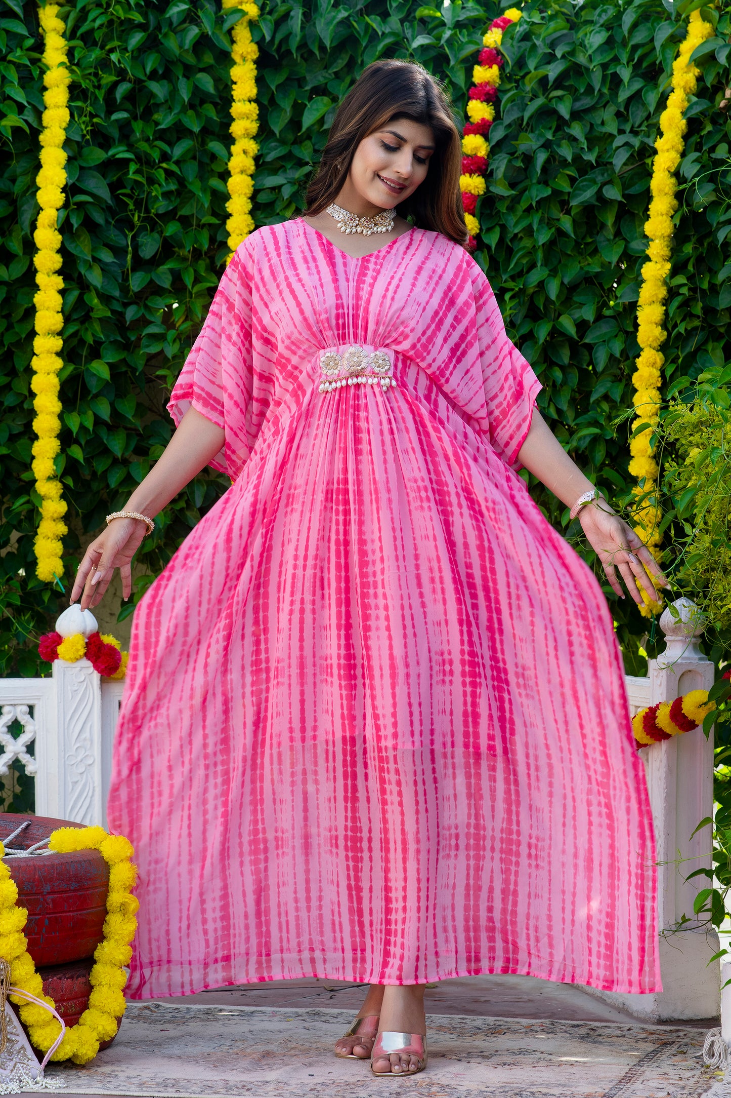 Pink Shibori Maternity Kaftan