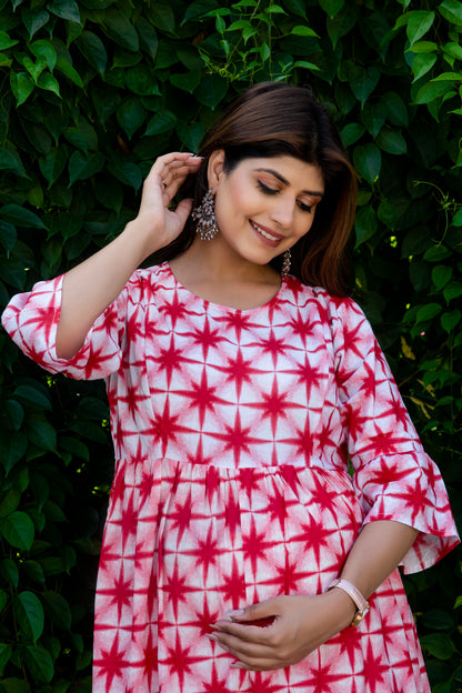 Maternity And Nursing Red Star Tie Dye Dress