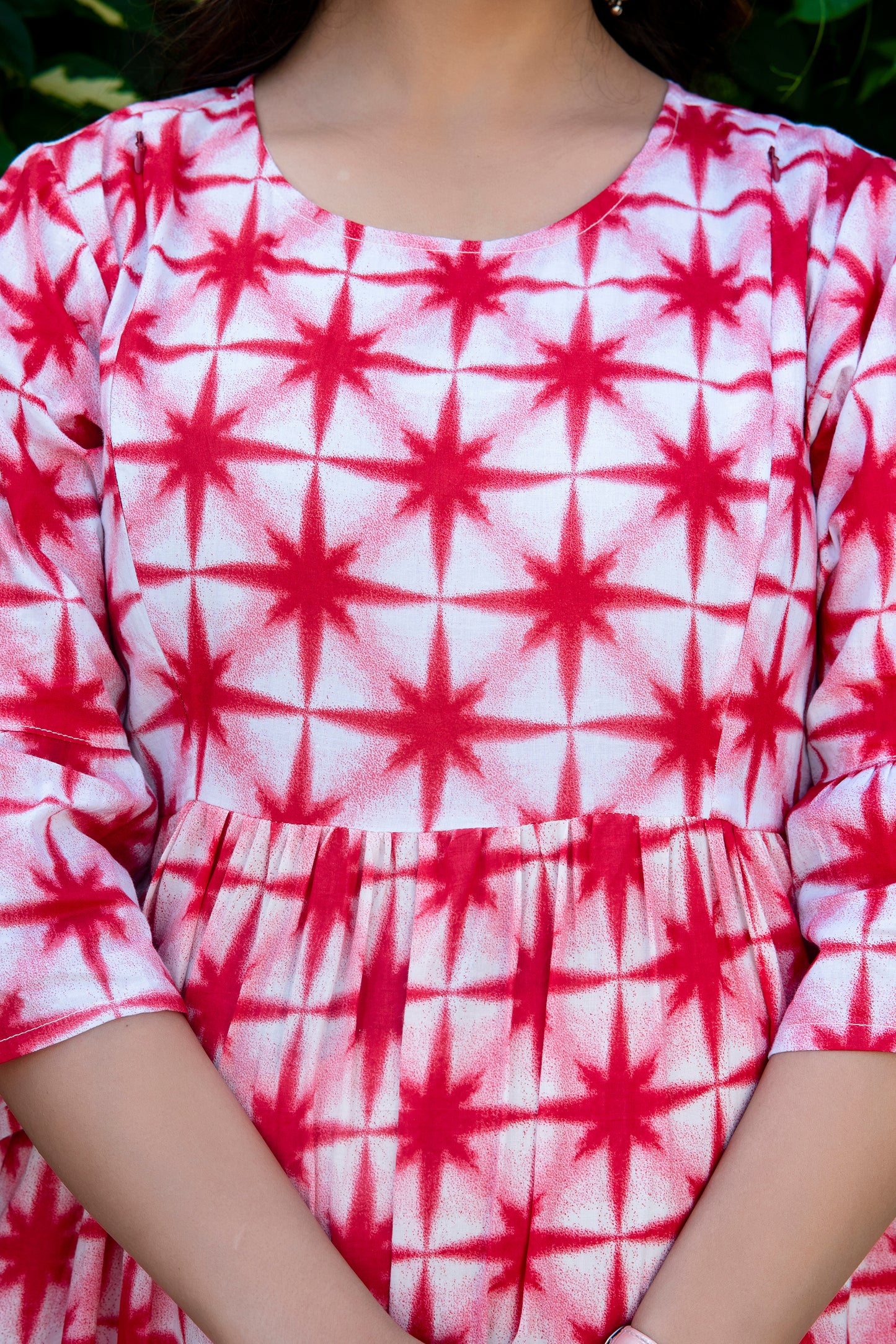 Maternity And Nursing Red Star Tie Dye Dress