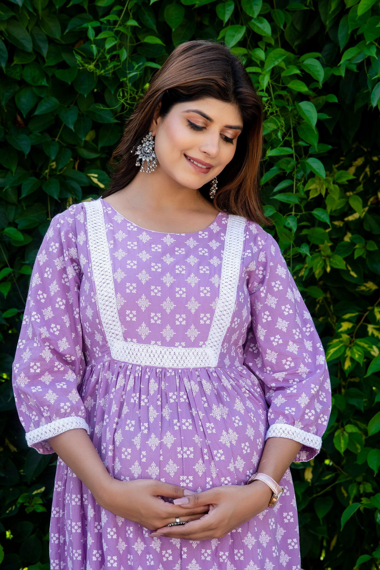 Purple Lace Maternity And Nursing Kurta