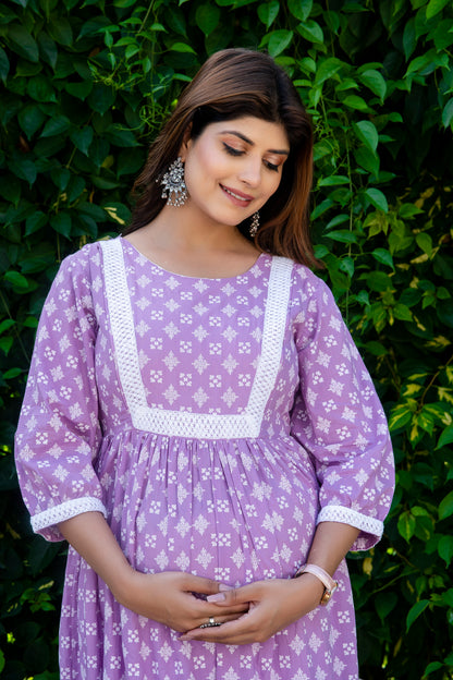 Purple Lace Maternity And Nursing Kurta