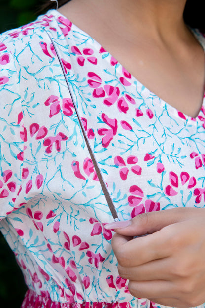 Pink White Mint Maternity And Nursing Kurta