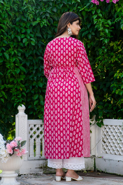 Maternity And Nursing Boota Pink Kurta