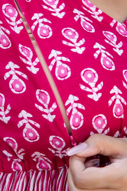 Maternity And Nursing Boota Pink Kurta